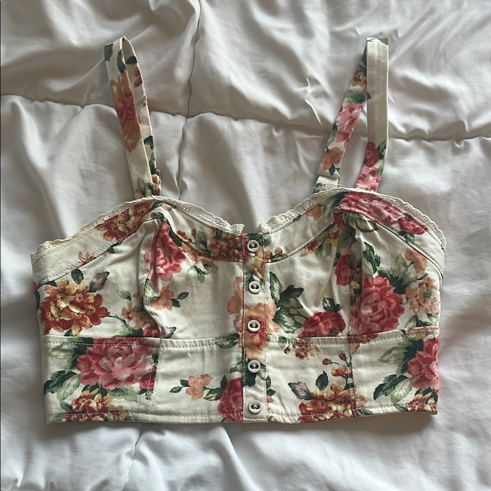 Floral Button-Up Crop Top